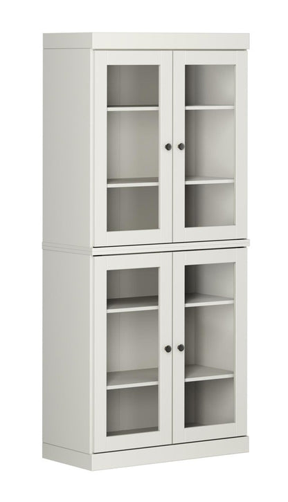 72" Off White Solid Wood Adjustable Six Tier Library Bookcase with Four Doors