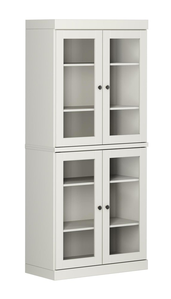 72" Off White Solid Wood Adjustable Six Tier Library Bookcase with Four Doors — view 1