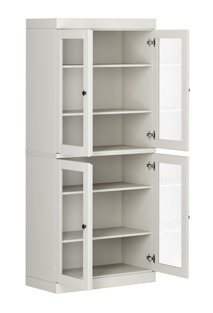 72" Off White Solid Wood Adjustable Six Tier Library Bookcase with Four Doors HomeRoots