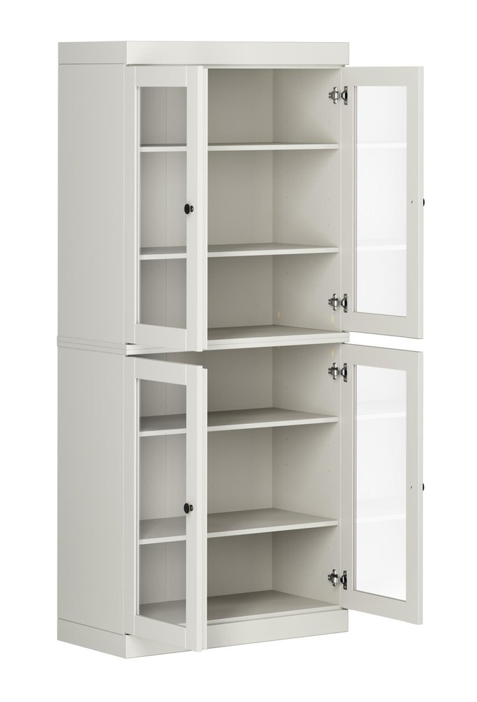 72" Off White Solid Wood Adjustable Six Tier Library Bookcase with Four Doors — view 2