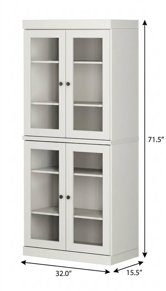 72" Off White Solid Wood Adjustable Six Tier Library Bookcase with Four Doors — view 5