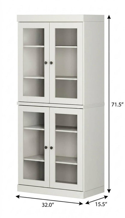 72" Off White Solid Wood Adjustable Six Tier Library Bookcase with Four Doors HomeRoots