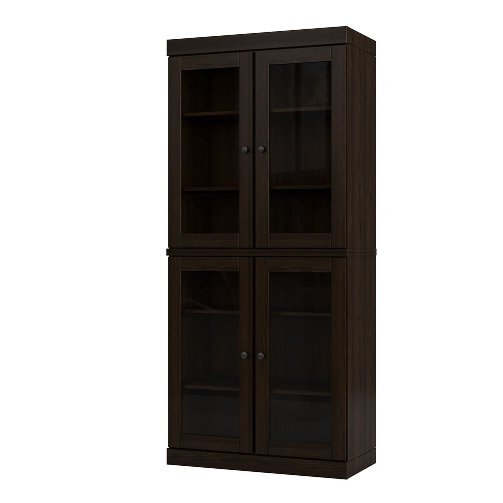 72" Espresso Solid Wood Adjustable Six Tier Library Bookcase with Four Doors — view 1