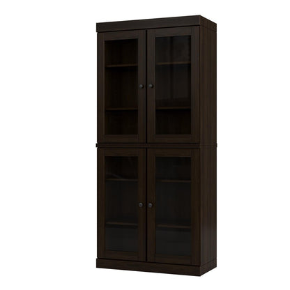 72" Espresso Solid Wood Adjustable Six Tier Library Bookcase with Four Doors HomeRoots