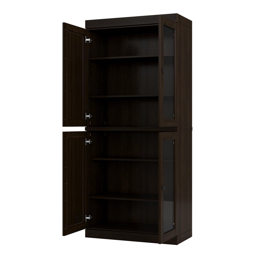 72" Espresso Solid Wood Adjustable Six Tier Library Bookcase with Four Doors — view 2