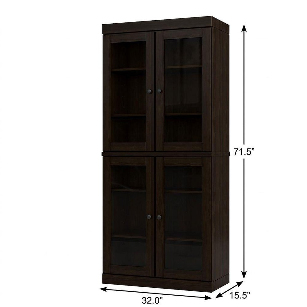 72" Espresso Solid Wood Adjustable Six Tier Library Bookcase with Four Doors HomeRoots