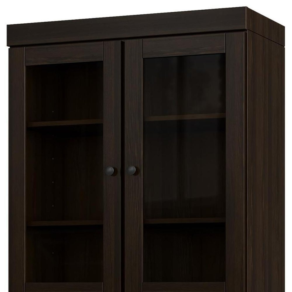 72" Espresso Solid Wood Adjustable Six Tier Library Bookcase with Four Doors HomeRoots