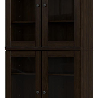 72" Espresso Solid Wood Adjustable Six Tier Library Bookcase with Four Doors
