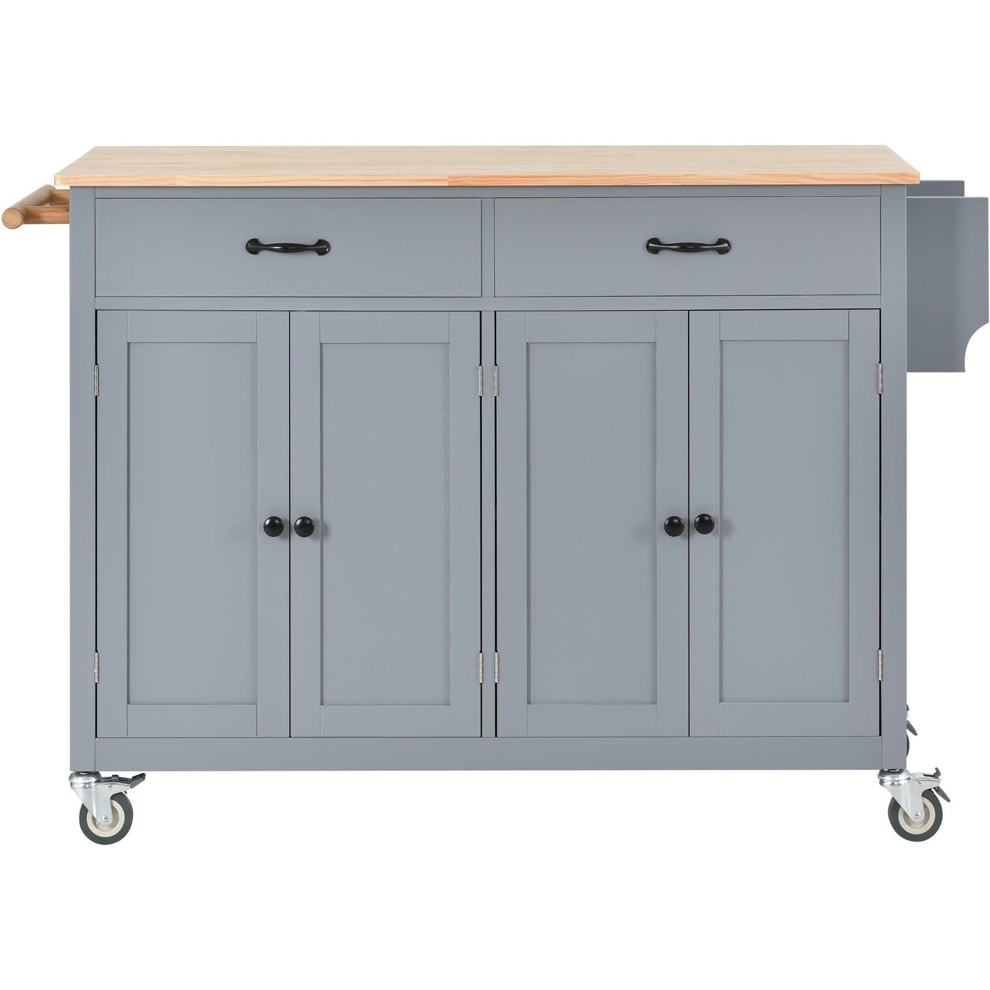 Kitchen Island Cart with Solid Wood Top and Locking Wheels 54.3 Inch Width (Grey Blue) - FurniFindUSA