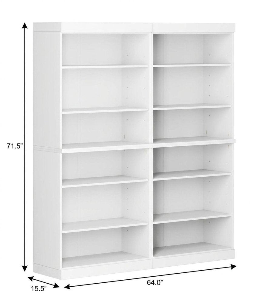 72" White Solid Wood Adjustable Twelve Tier Library Bookcase — view 2