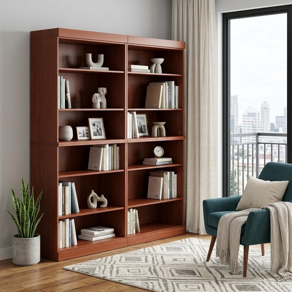 72" Coffee Solid Wood Adjustable Twelve Tier Library Bookcase — view 5