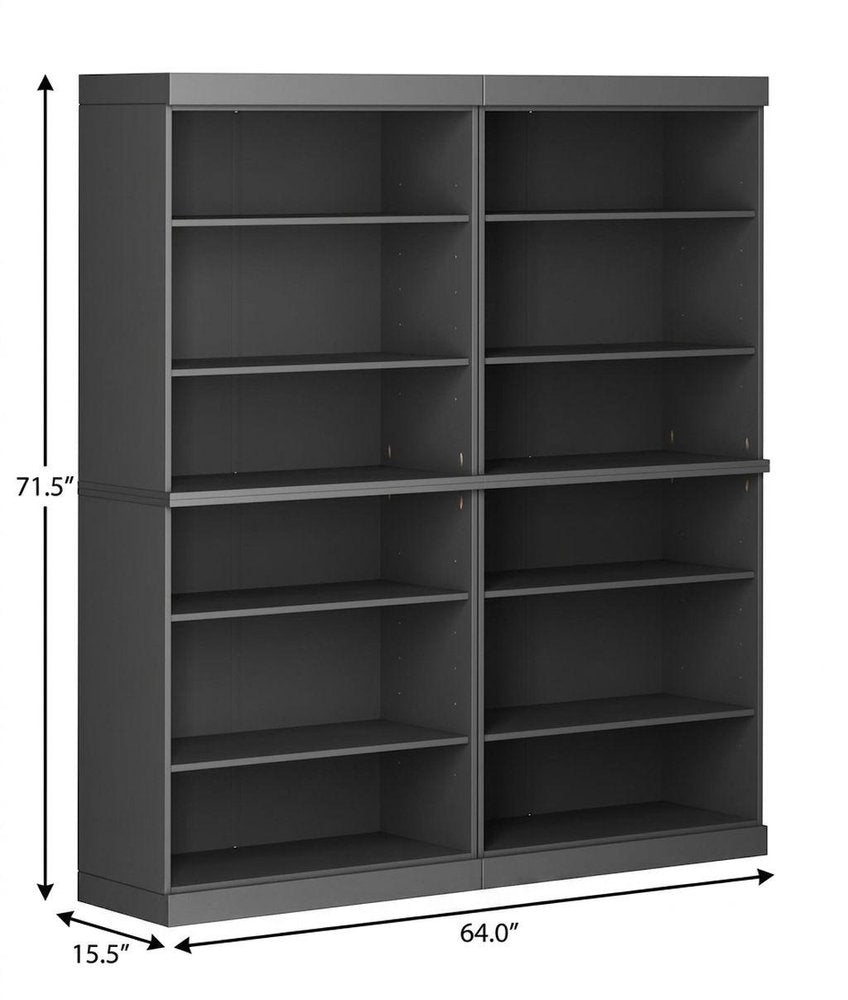 72" Gray Solid Wood Adjustable Twelve Tier Library Bookcase — view 2