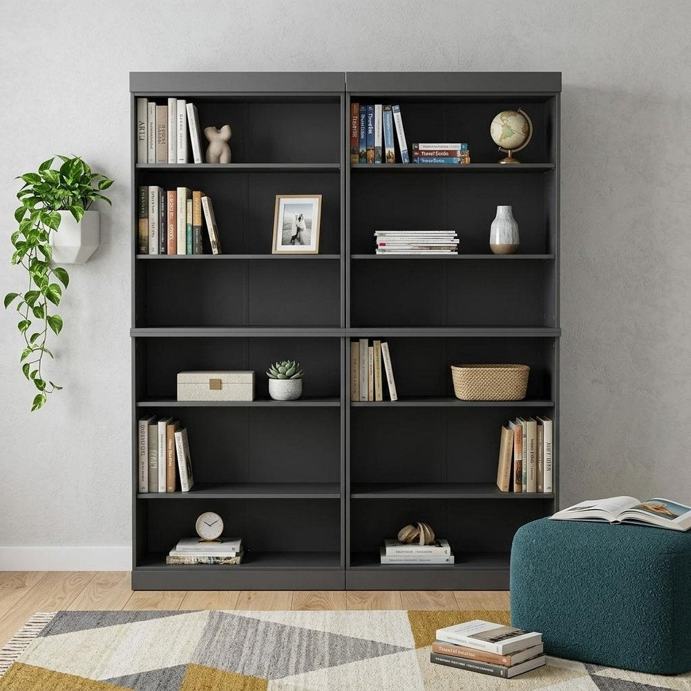 72" Gray Solid Wood Adjustable Twelve Tier Library Bookcase HomeRoots