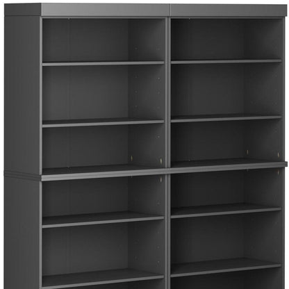 72" Gray Solid Wood Adjustable Twelve Tier Library Bookcase