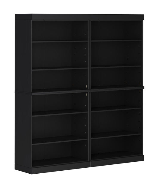 72" Black Solid Wood Adjustable Twelve Tier Library Bookcase
