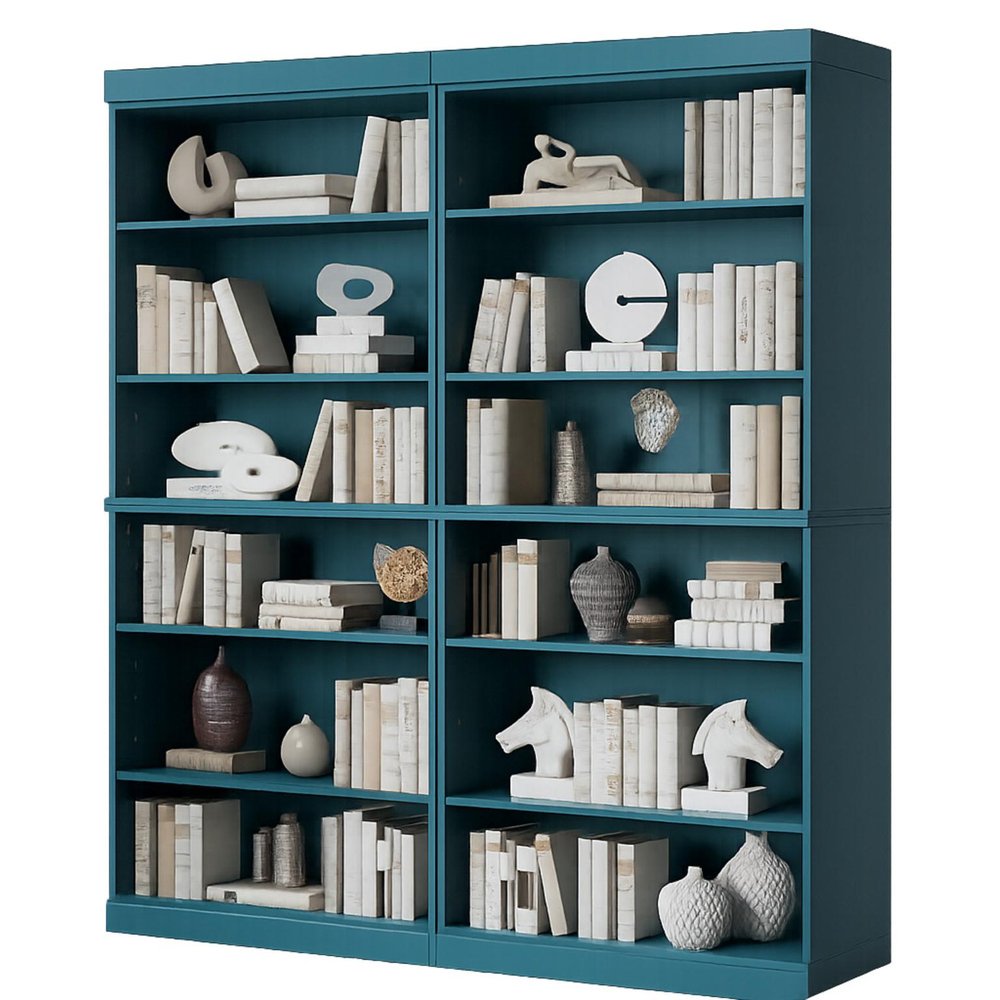 72" Teal Blue Solid Wood Adjustable Twelve Tier Library Bookcase HomeRoots