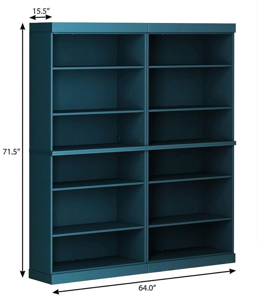 72" Teal Blue Solid Wood Adjustable Twelve Tier Library Bookcase — view 2