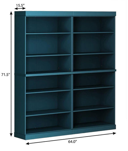 72" Teal Blue Solid Wood Adjustable Twelve Tier Library Bookcase HomeRoots