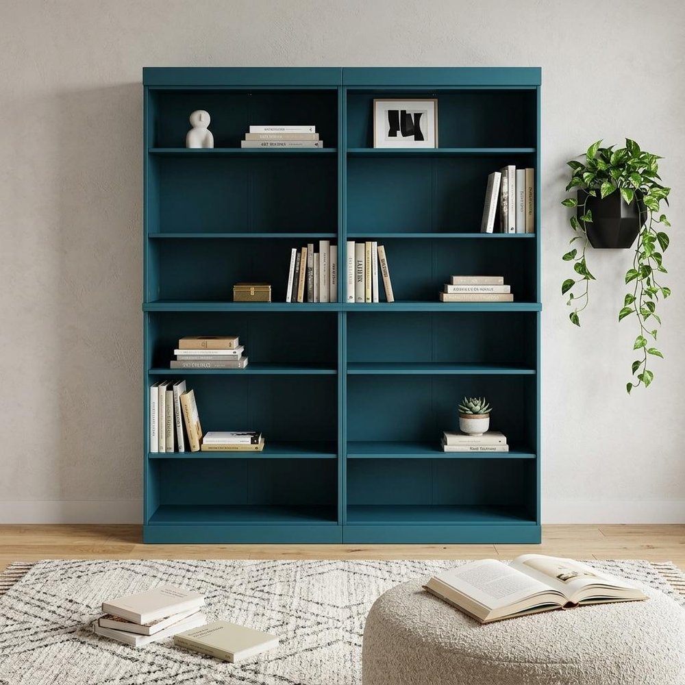 72" Teal Blue Solid Wood Adjustable Twelve Tier Library Bookcase HomeRoots