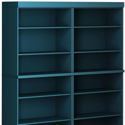 72" Teal Blue Solid Wood Adjustable Twelve Tier Library Bookcase HomeRoots