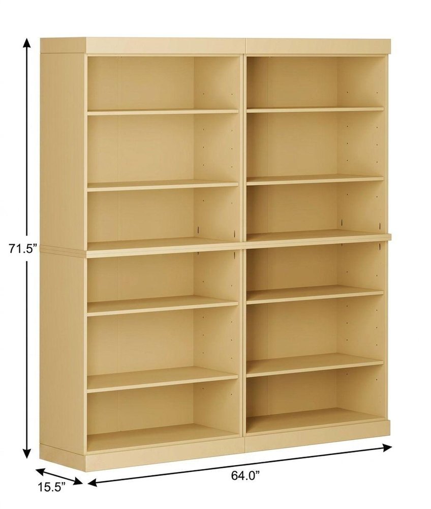 72" Yellow Solid Wood Adjustable Twelve Tier Library Bookcase — view 2
