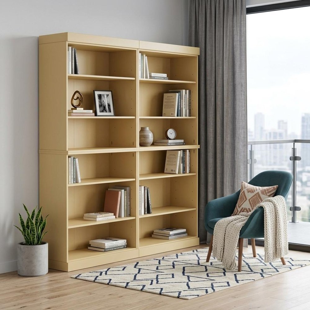 72" Yellow Solid Wood Adjustable Twelve Tier Library Bookcase HomeRoots
