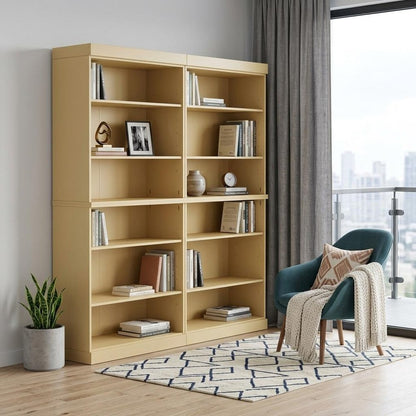 72" Yellow Solid Wood Adjustable Twelve Tier Library Bookcase HomeRoots