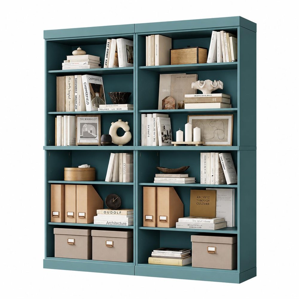 72" Aqua Solid Wood Adjustable Twelve Tier Library Bookcase — view 5
