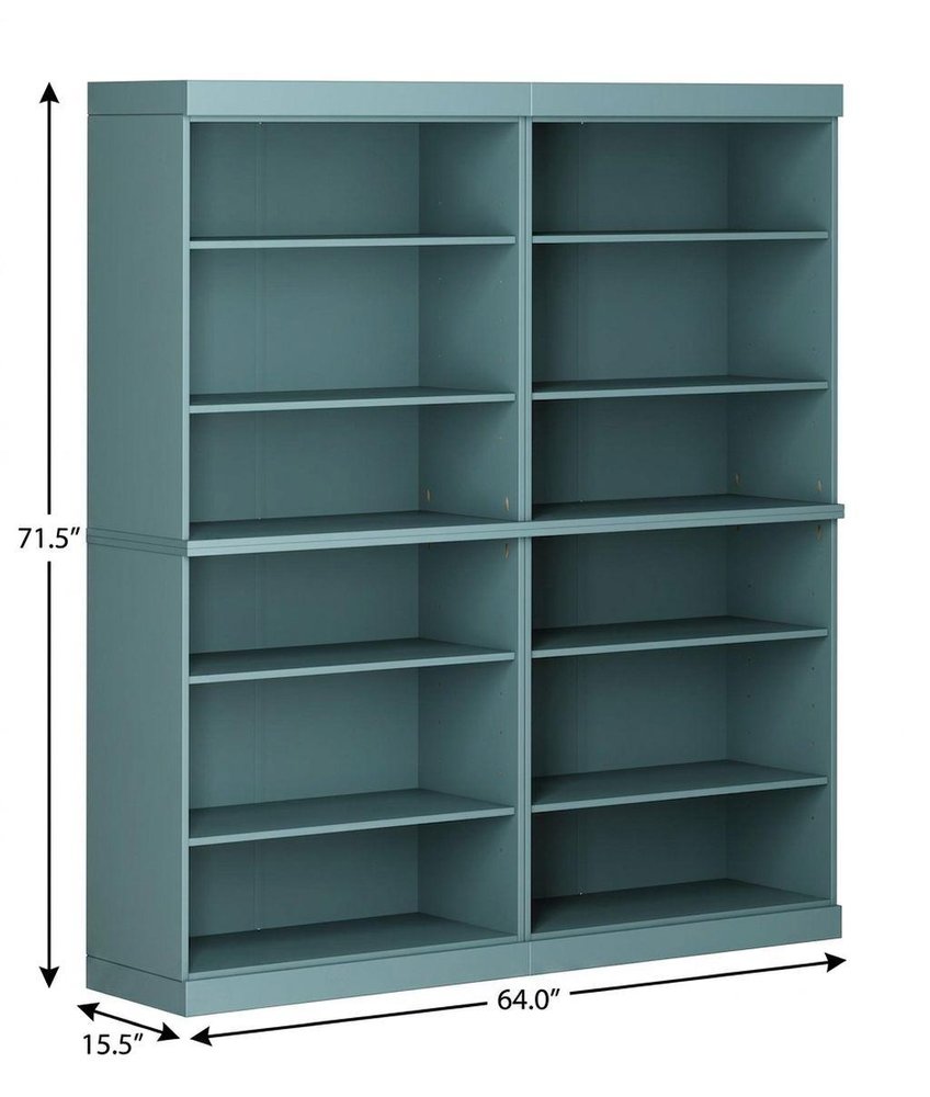 72" Aqua Solid Wood Adjustable Twelve Tier Library Bookcase HomeRoots