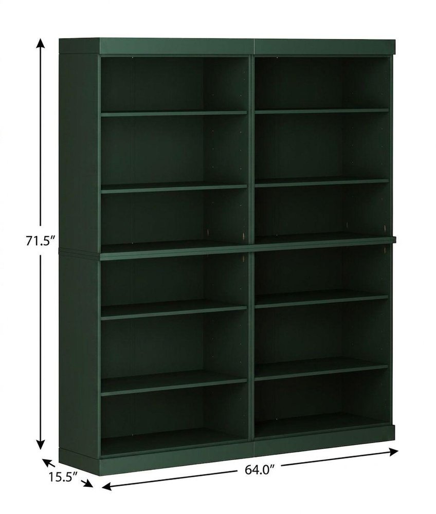 72" Green Solid Wood Adjustable Twelve Tier Library Bookcase HomeRoots