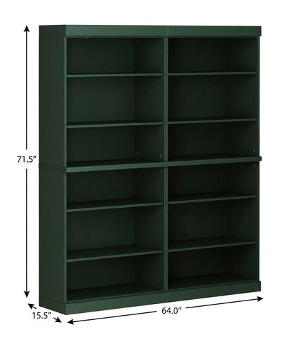 72" Green Solid Wood Adjustable Twelve Tier Library Bookcase HomeRoots