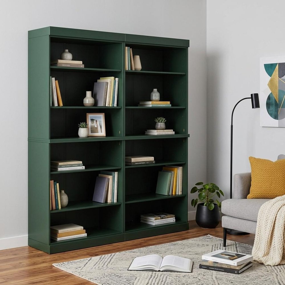72" Green Solid Wood Adjustable Twelve Tier Library Bookcase HomeRoots