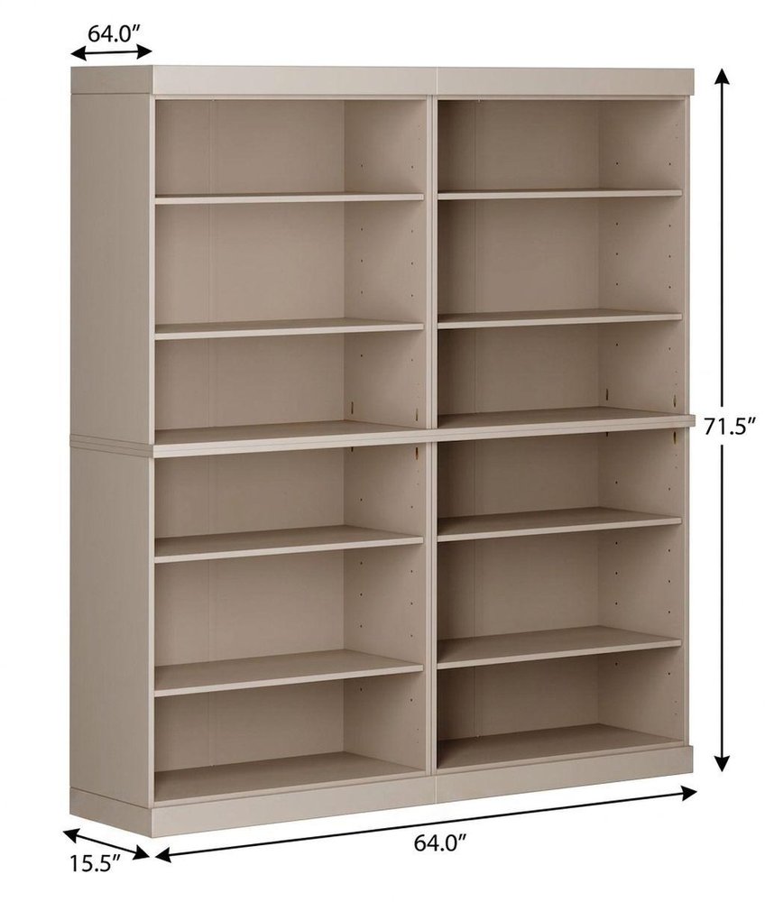 72" Beige Solid Wood Adjustable Twelve Tier Library Bookcase — view 2