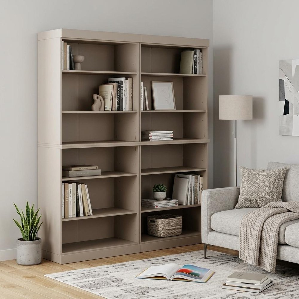 72" Beige Solid Wood Adjustable Twelve Tier Library Bookcase HomeRoots