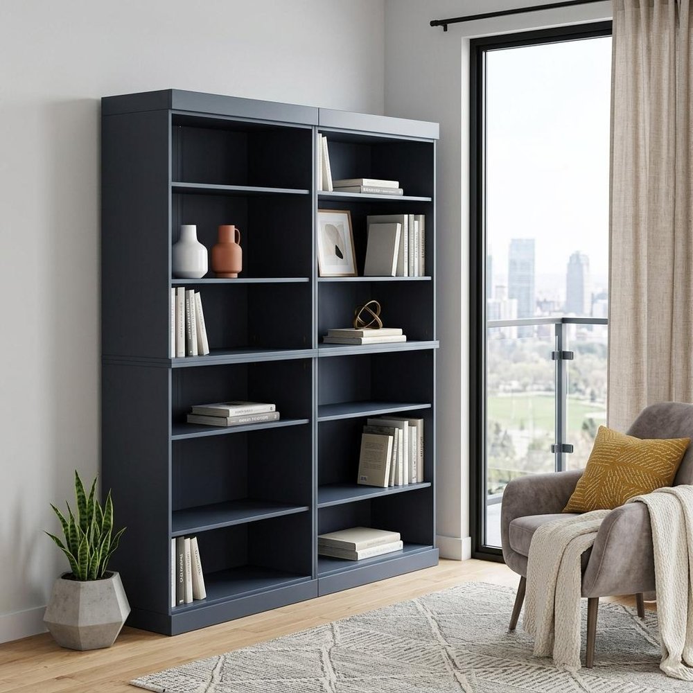 72" French Blue Solid Wood Adjustable Twelve Tier Library Bookcase HomeRoots