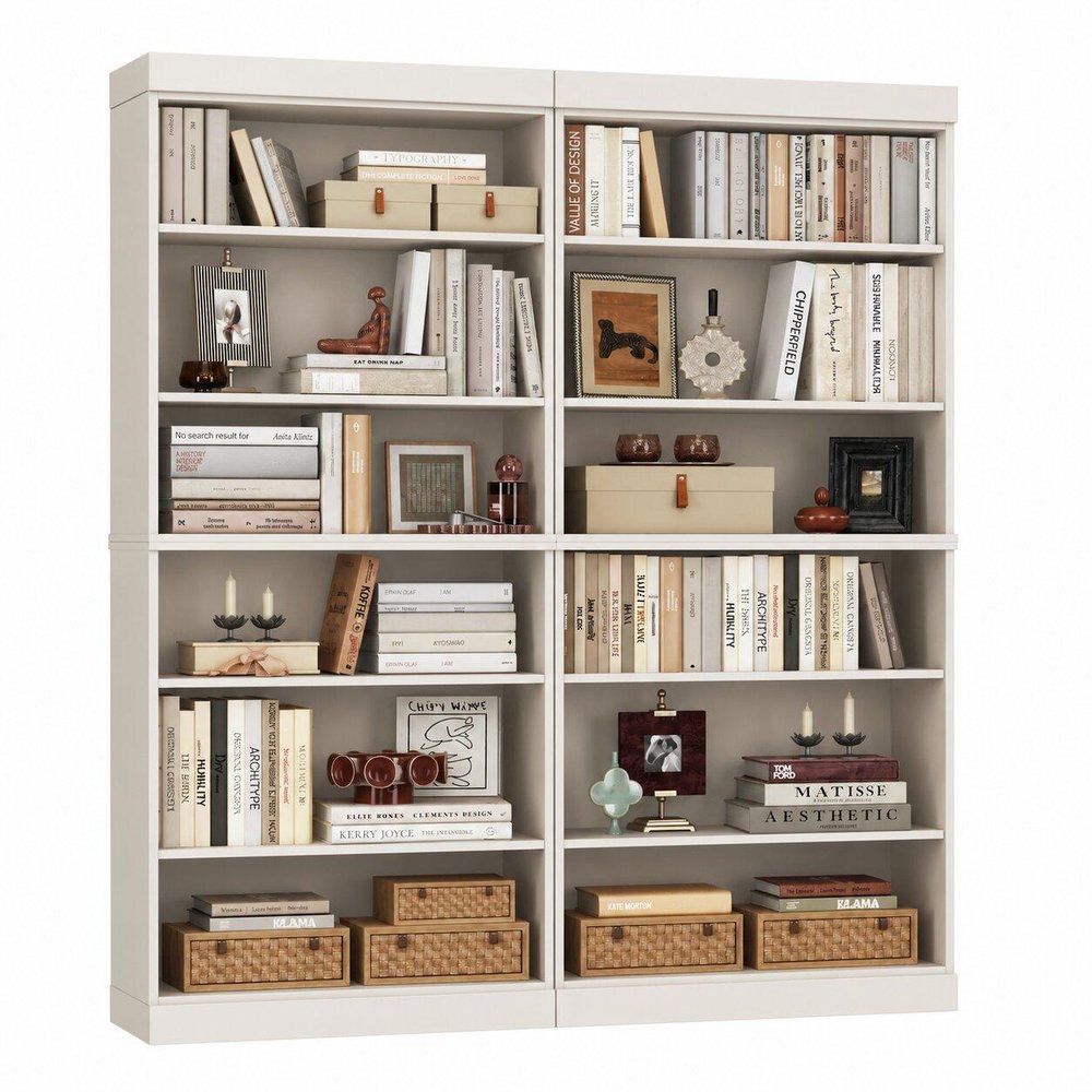 72" Off White Solid Wood Adjustable Twelve Tier Library Bookcase — view 5