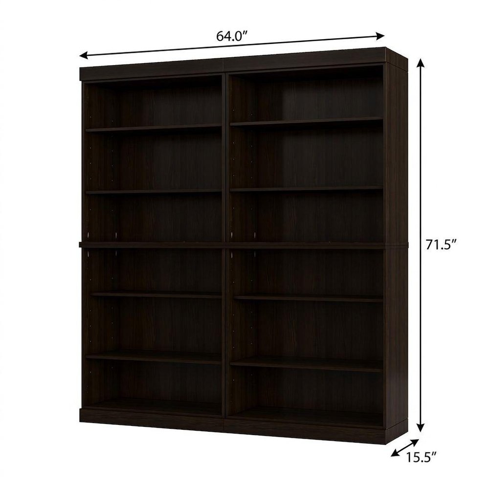 72" Espresso Solid Wood Adjustable Twelve Tier Library Bookcase HomeRoots