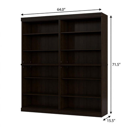 72" Espresso Solid Wood Adjustable Twelve Tier Library Bookcase HomeRoots