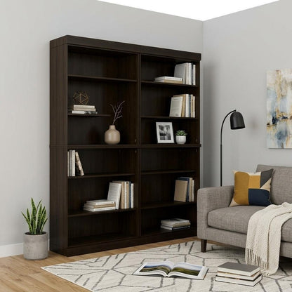 72" Espresso Solid Wood Adjustable Twelve Tier Library Bookcase HomeRoots