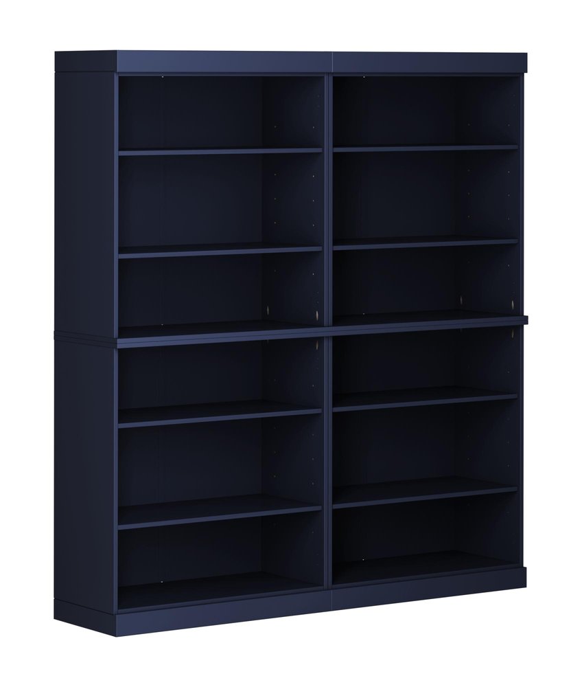 72" Navy Blue Solid Wood Adjustable Twelve Tier Library Bookcase — view 1