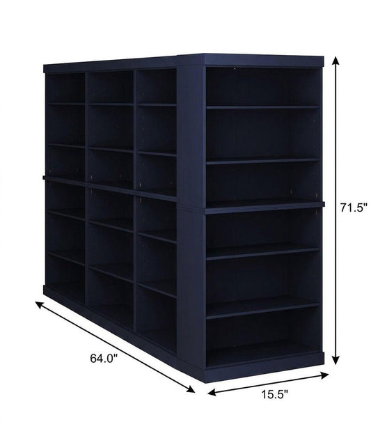 72" Navy Blue Solid Wood Adjustable Twelve Tier Library Bookcase