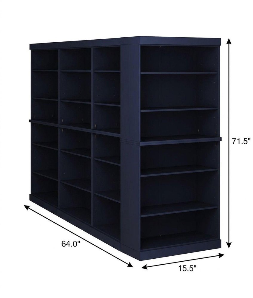 72" Navy Blue Solid Wood Adjustable Twelve Tier Library Bookcase — view 2