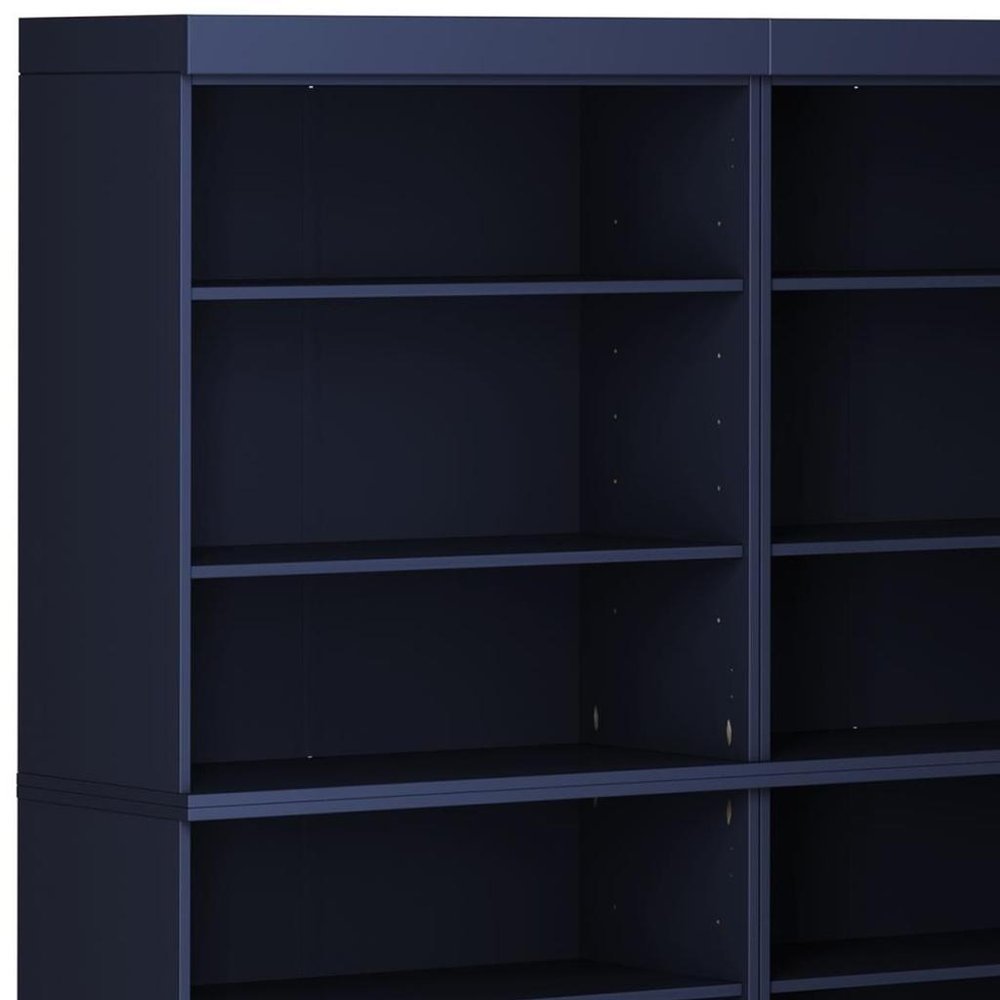 72" Navy Blue Solid Wood Adjustable Twelve Tier Library Bookcase — view 3