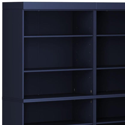 72" Navy Blue Solid Wood Adjustable Twelve Tier Library Bookcase