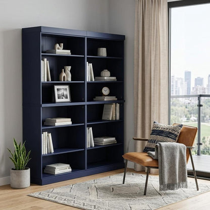 72" Navy Blue Solid Wood Adjustable Twelve Tier Library Bookcase HomeRoots