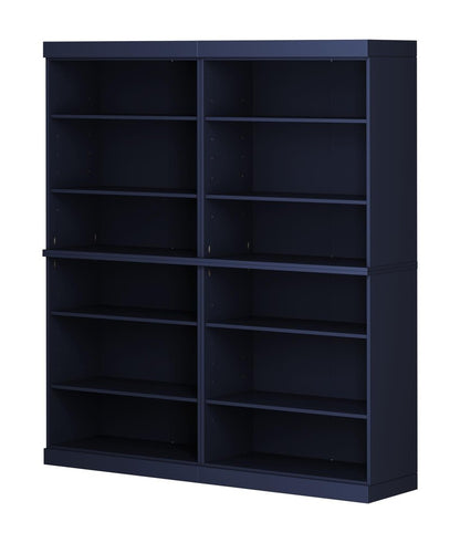 72" Navy Blue Solid Wood Adjustable Twelve Tier Library Bookcase