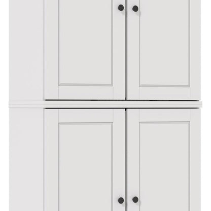 72" White Solid Wood Adjustable Six Tier Library Bookcase with Four Doors