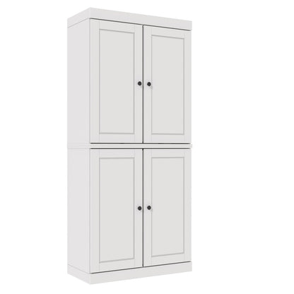 72" White Solid Wood Adjustable Six Tier Library Bookcase with Four Doors