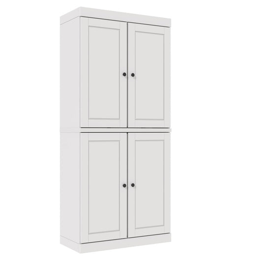 72" White Solid Wood Adjustable Six Tier Library Bookcase with Four Doors