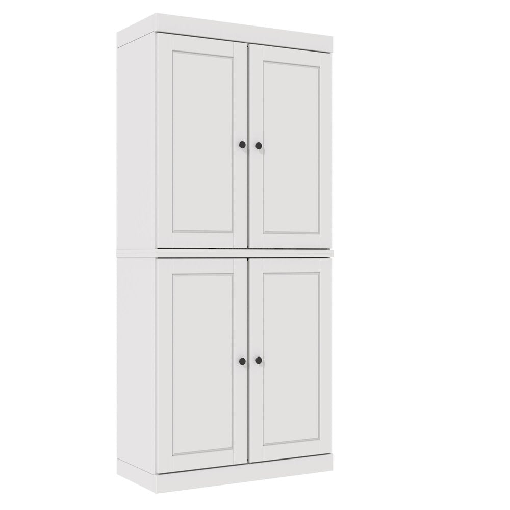 72" White Solid Wood Adjustable Six Tier Library Bookcase with Four Doors — view 1